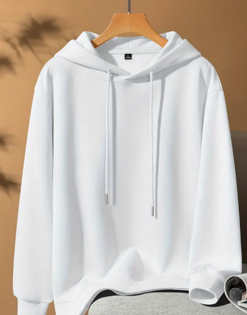 Corte holgado, adecuado para primavera y otoño, blanco, diseño minimalista, sudadera para hombre, sudadera con capucha para hombre.